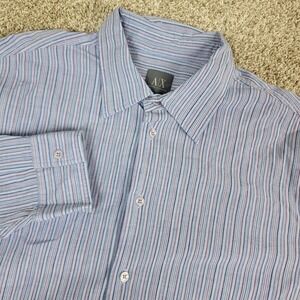 Armani Exchange Mens XL Blue Striped Button Up Long Sleeve